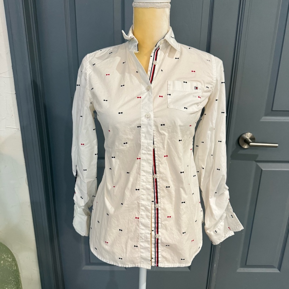 Tommy Hilfiger White Shirt with Red and Blue Accents